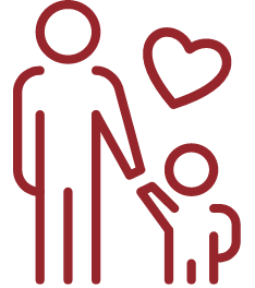 parent and child holding hands icon in red