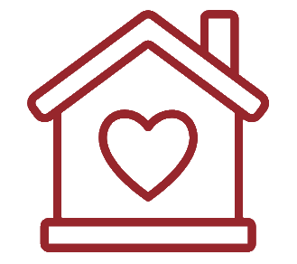 home with heart on it icon in red