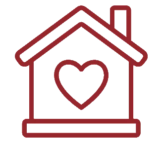 home with heart on it icon in red