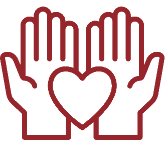 two hands holding heart icon in red