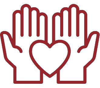 two hands holding heart icon in red