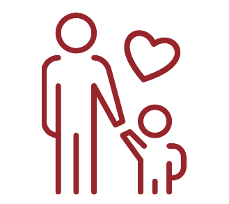 red icon of adult and child holding hands