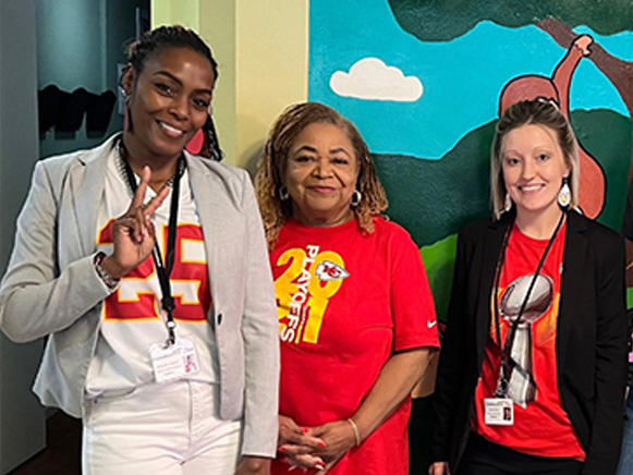 3 ladies in Kansas City Chiefs gear